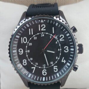 Men Gunmetal Wristwatch Round Black Dial Silver Arabic Numeral Hours on a Black